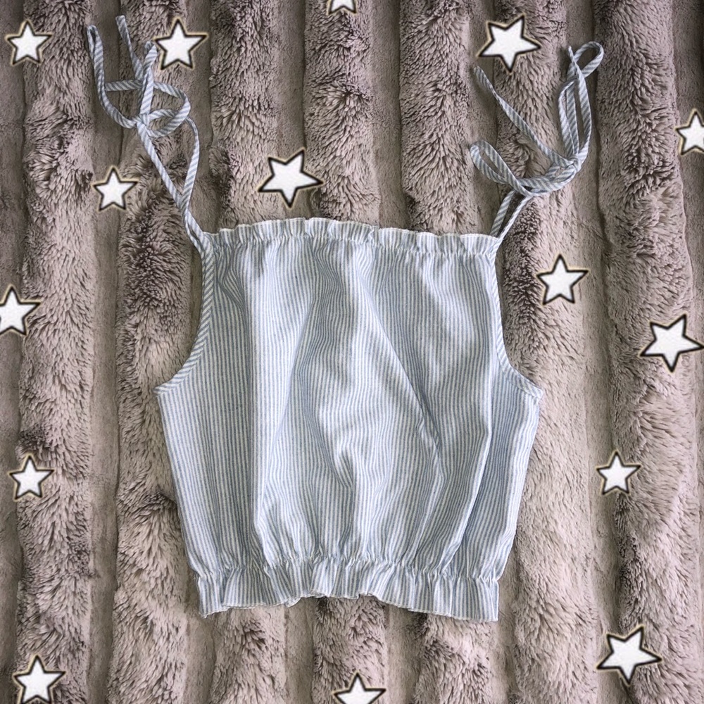 John Galt Striped Ruffled Tank Top